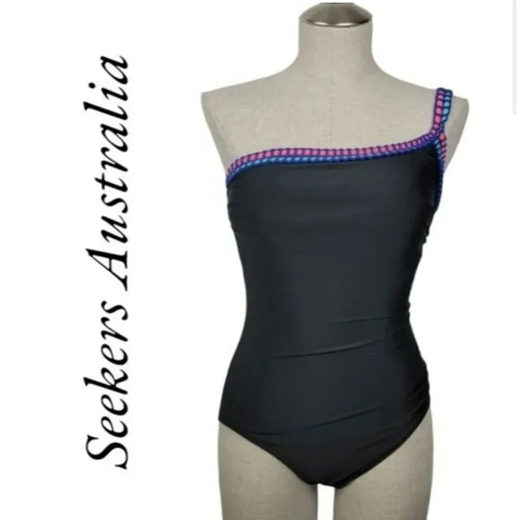 Seekers Australia Women’s Black One-Shoulder Crochet One-Piece Swimsuit size 6 - Picture 2 of 10